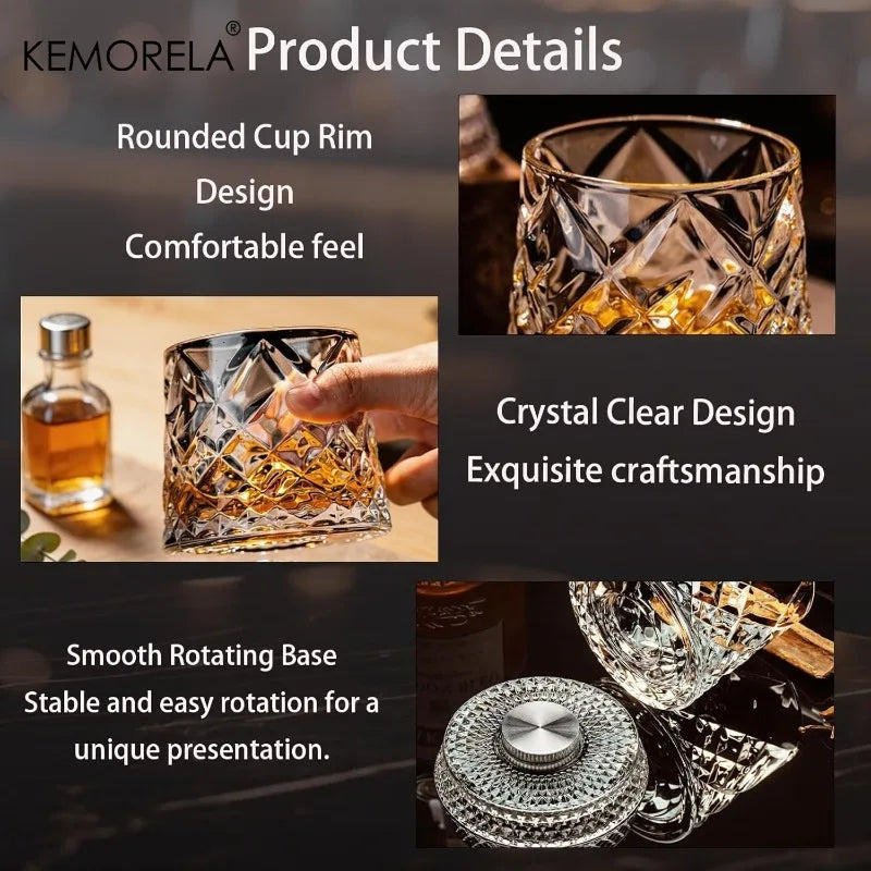 1PCS Whisky Glass 360 Degree Rotating Crystal Unique Gift for Men