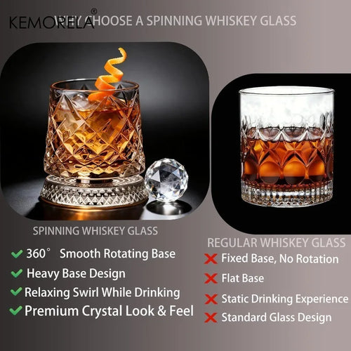 1PCS Whisky Glass 360 Degree Rotating Crystal Unique Gift for Men