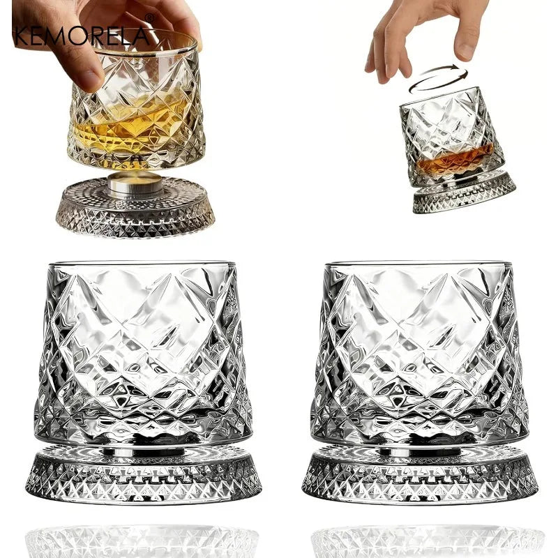1PCS Whisky Glass 360 Degree Rotating Crystal Unique Gift for Men